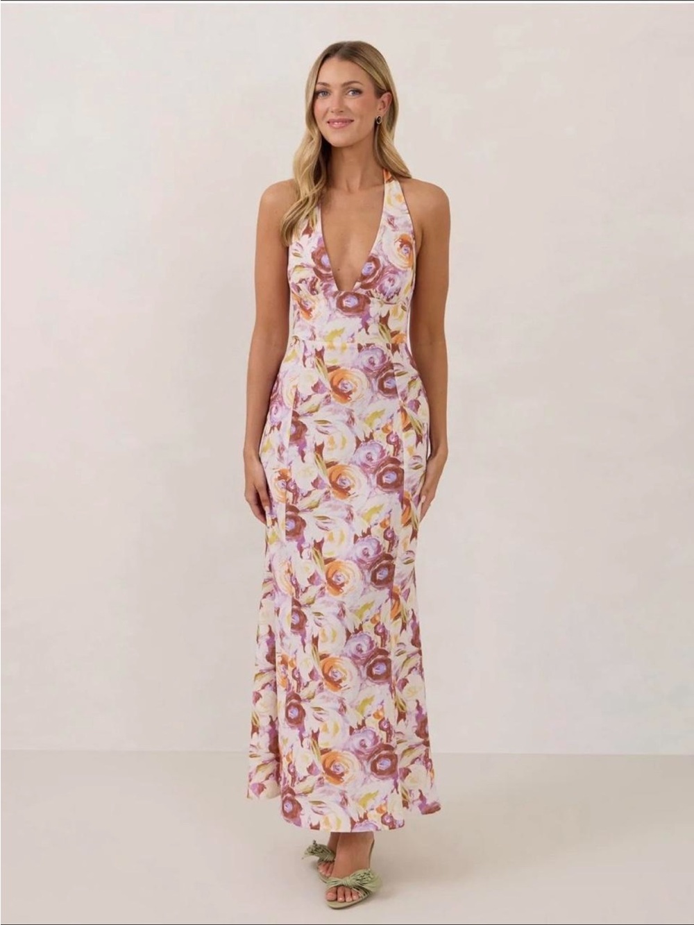 Park & Fifth Halter Floral Maxi Dress - Pink & Yellow